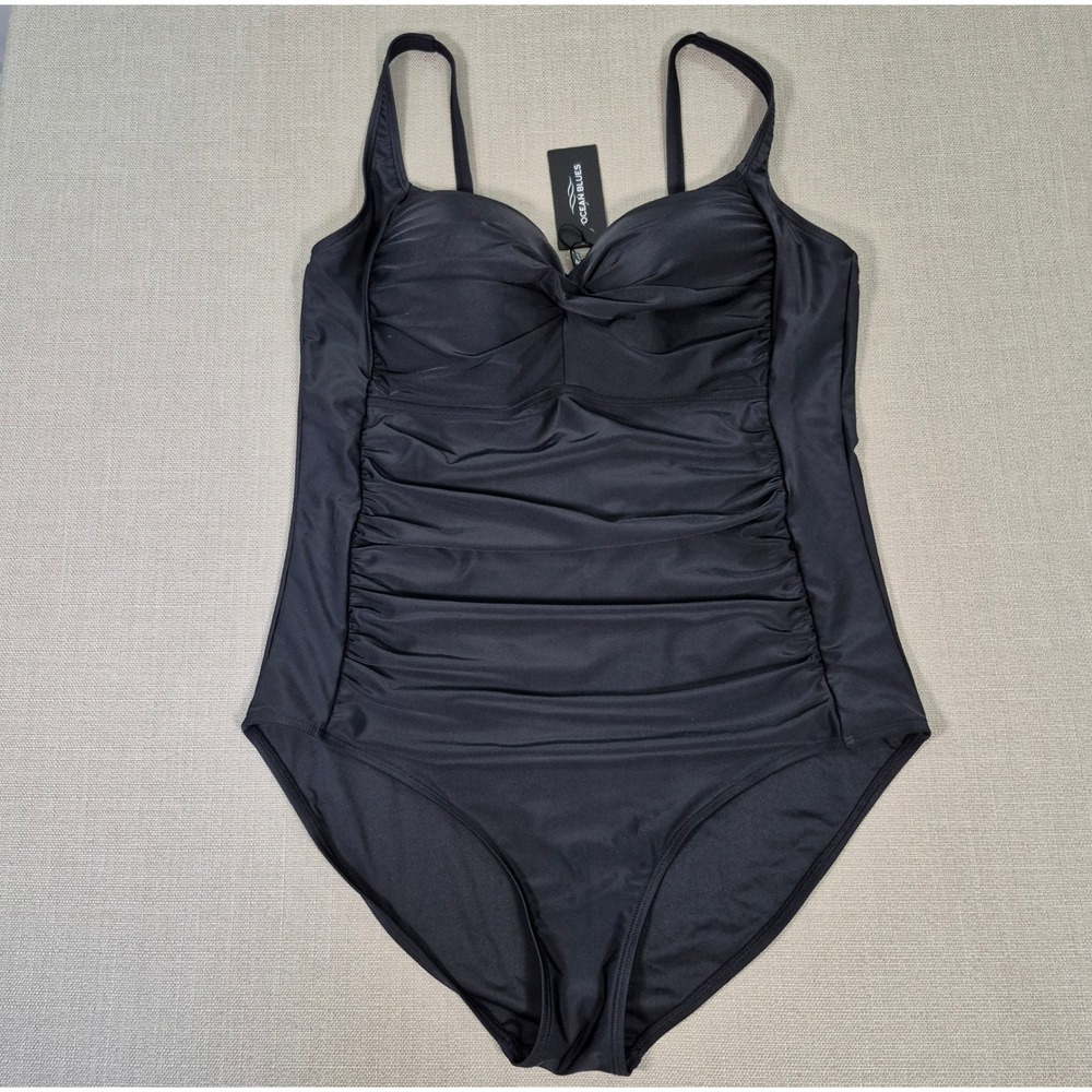 Ocean Blues Womens Black Ruched Twist Front Tummy Control One Piece Swimsuit XXL